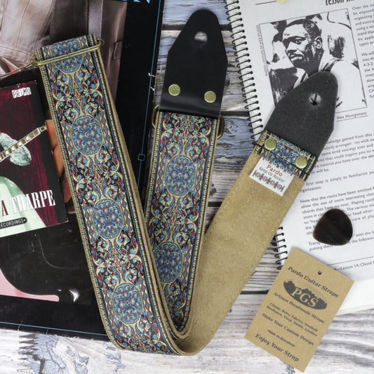 Pardo Blue Psychedelic guitar strap with hippie pattern
