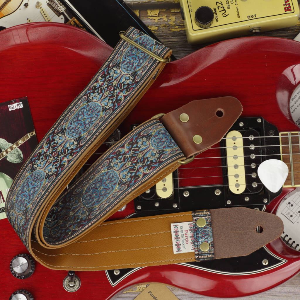 Blue psychedelic guitar strap backing vinyl