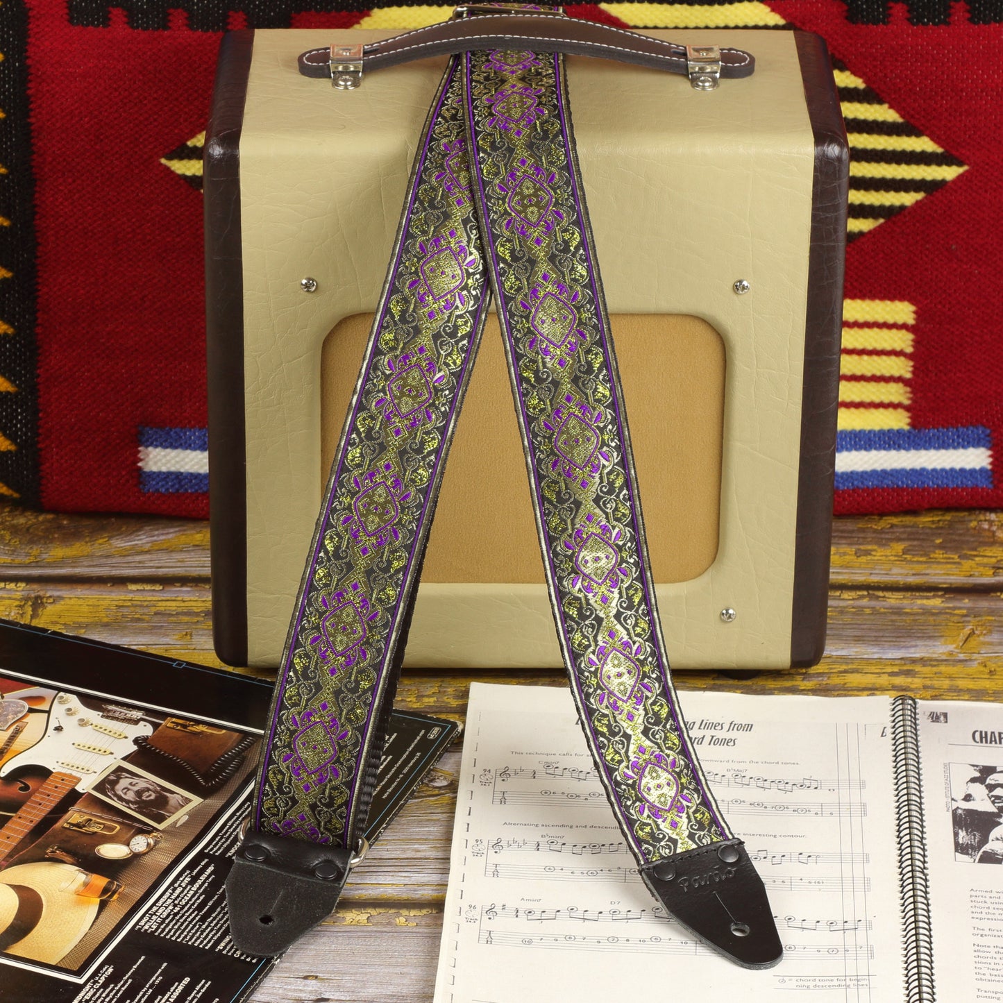 Custom Guitar Strap with Leather Ends & Hardware Options