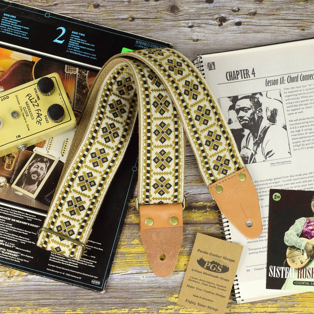 Fancy guitar strap brown cream model Pueblo -Pardo Guitar Straps