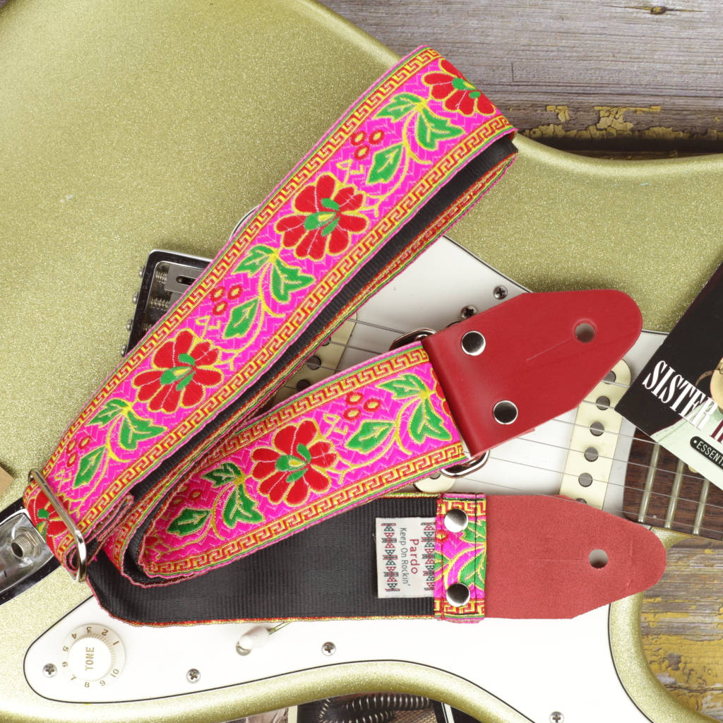 Floral guitar strap pink