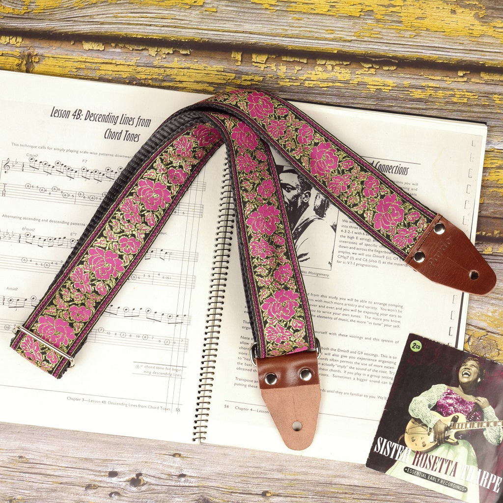 Flowers Azalea model vintage guitar strap - Pardo Guitar Straps