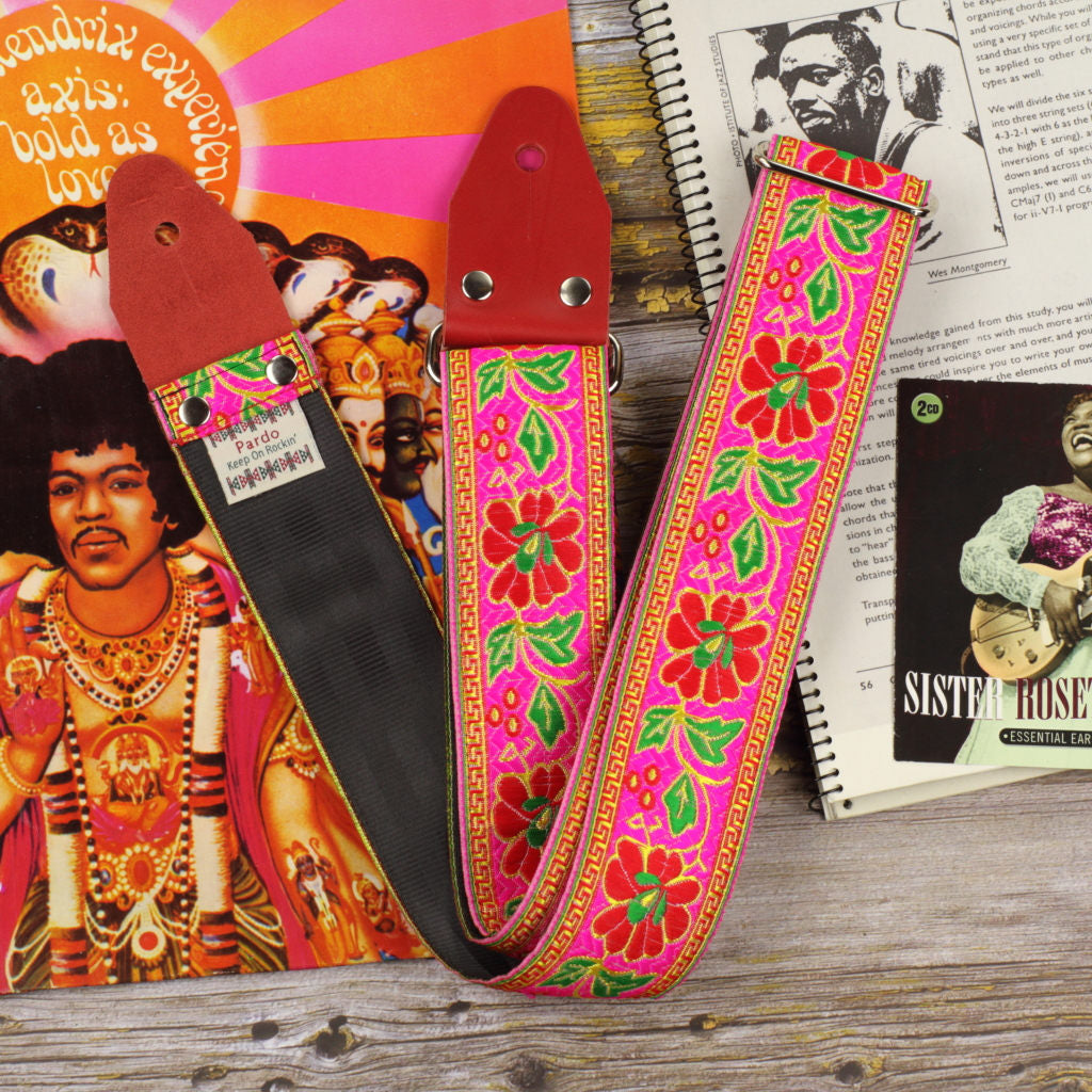 Flowers leaves guitar strap