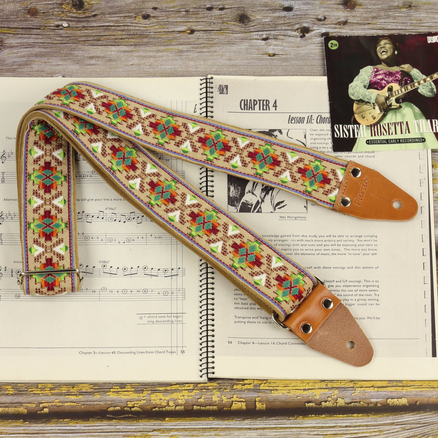 70 inch long -  indigenous guitar strap Browncat