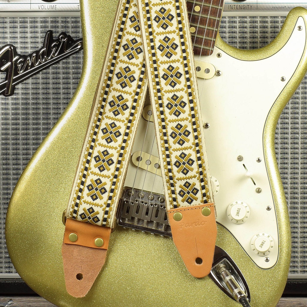 70 inch long -  Old people Fancy guitar strap brown cream model Pueblo -Pardo Guitar Straps