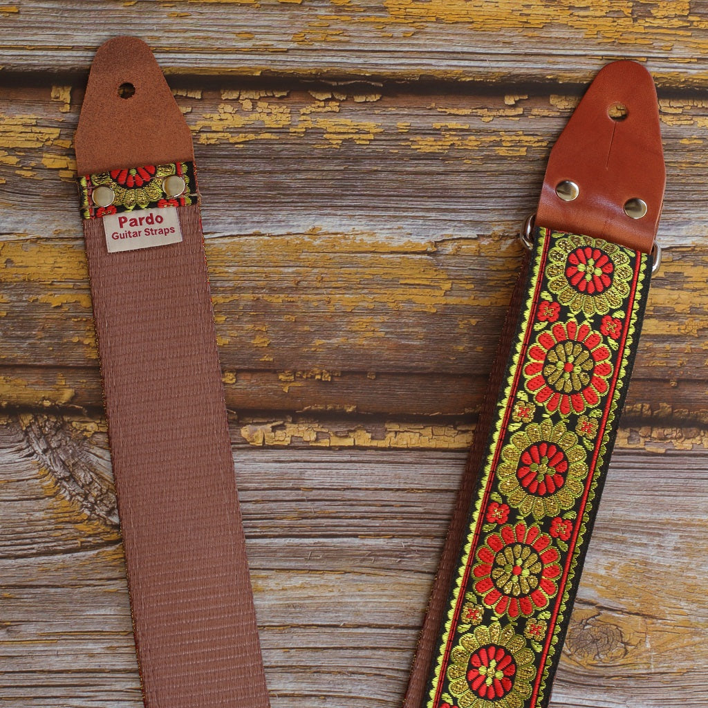Orange Flower handmade guitar strap hippie sixties style