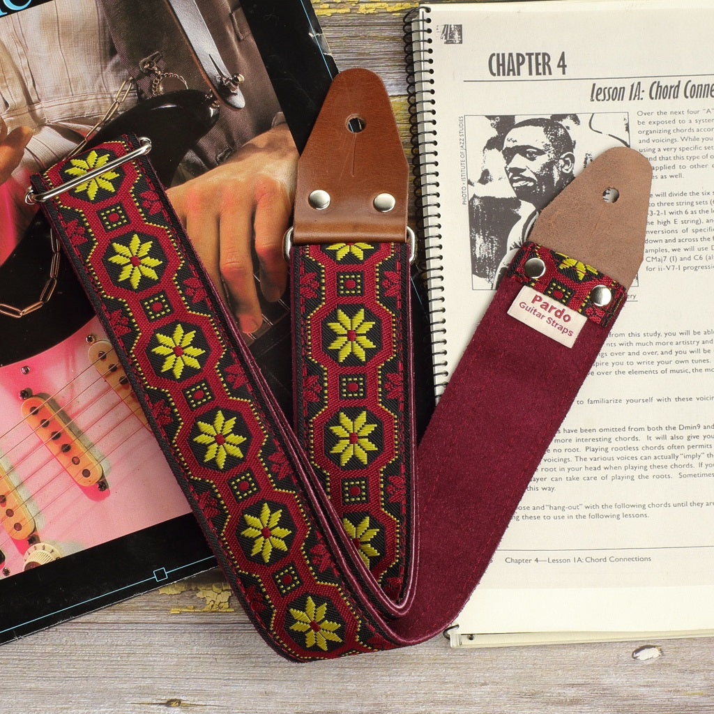 Red magnolia guitar strap