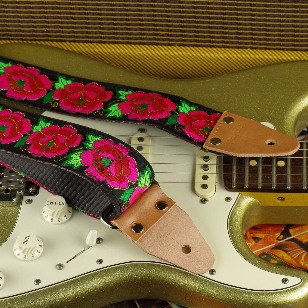 Red Roses guitar strap - Pardo Guitar Straps