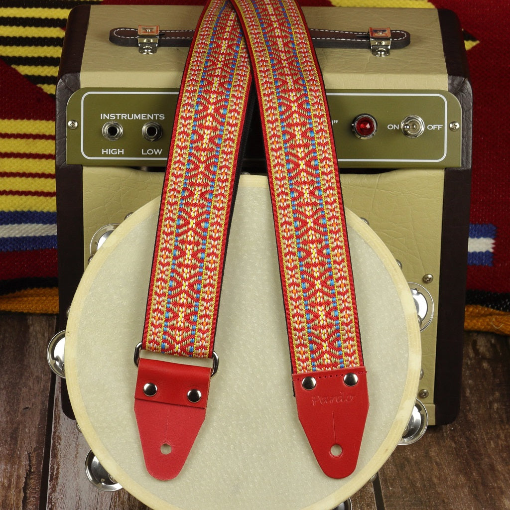 Retro guitar strap hootenanny red