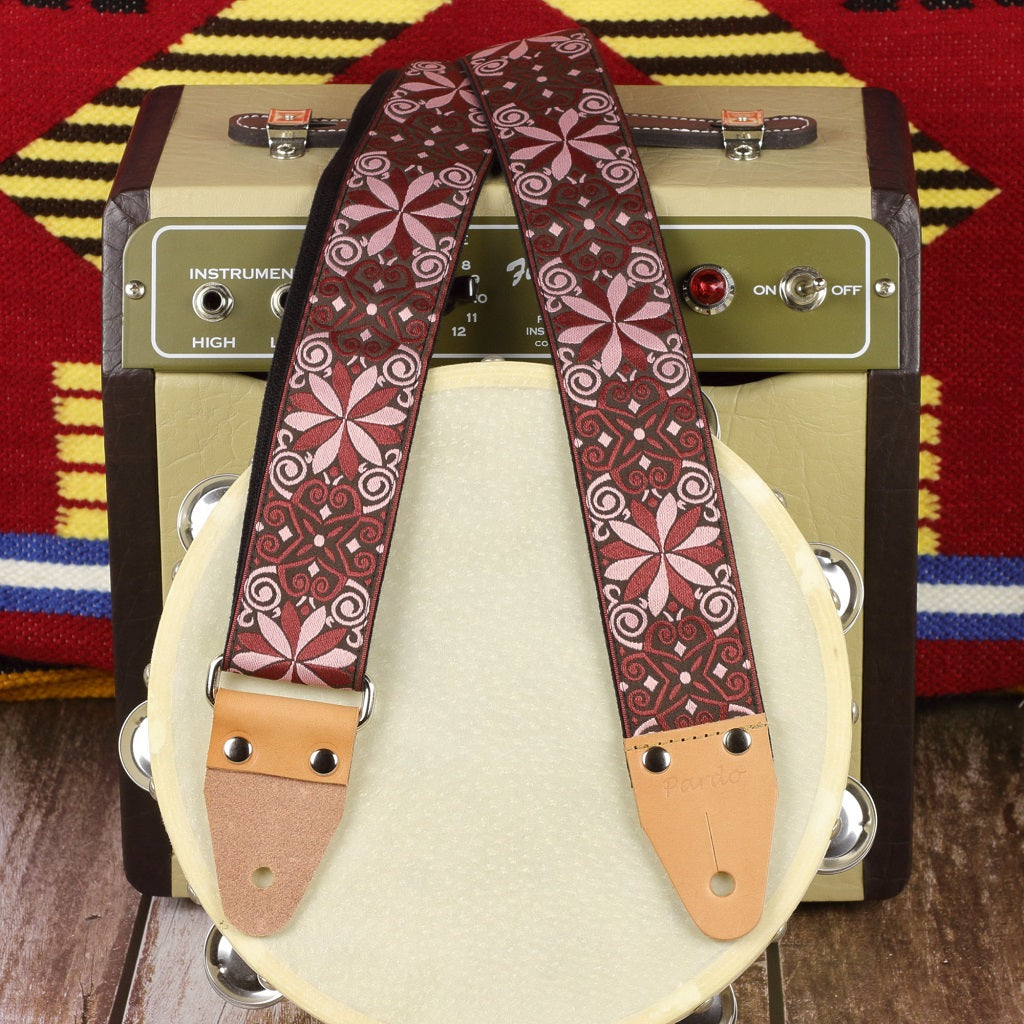 stars guitar strap red woven fabric