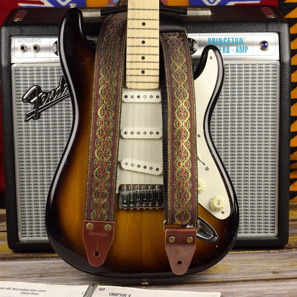 Vintage sparkle guitar strap brown gold