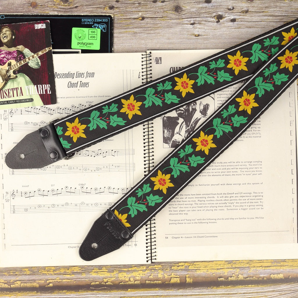 Cool vibe guitar strap 60s aesthetics and feeling, flowered pattern