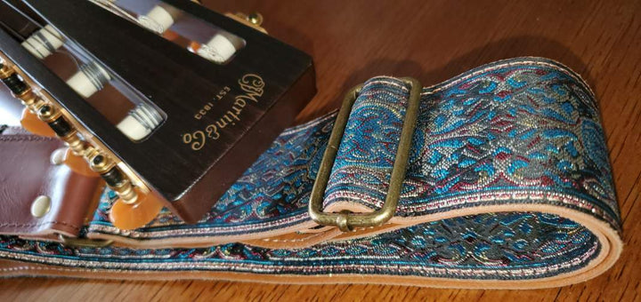 guitar straps made with high quality materials . jacquard fabrics with 60s patterns