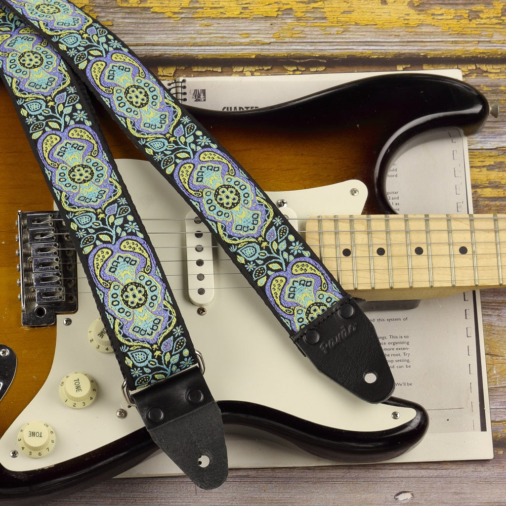 retro style guitar strap Blue Paisley