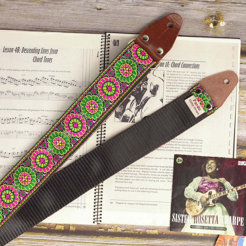 seatbelt guitar strap floral model May - Pardo Guitar Straps
