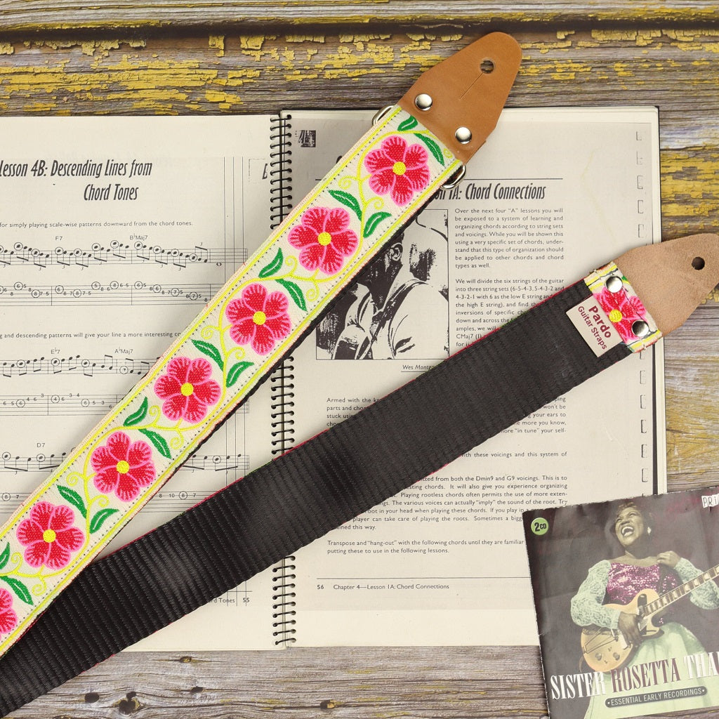 Perséphone: Sangle de guitare à motif floral bohème