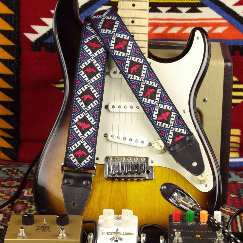 collection of vintage guitar straps, made with hippie jacquard fabrics - Custom options available for match the strap with your guitar
