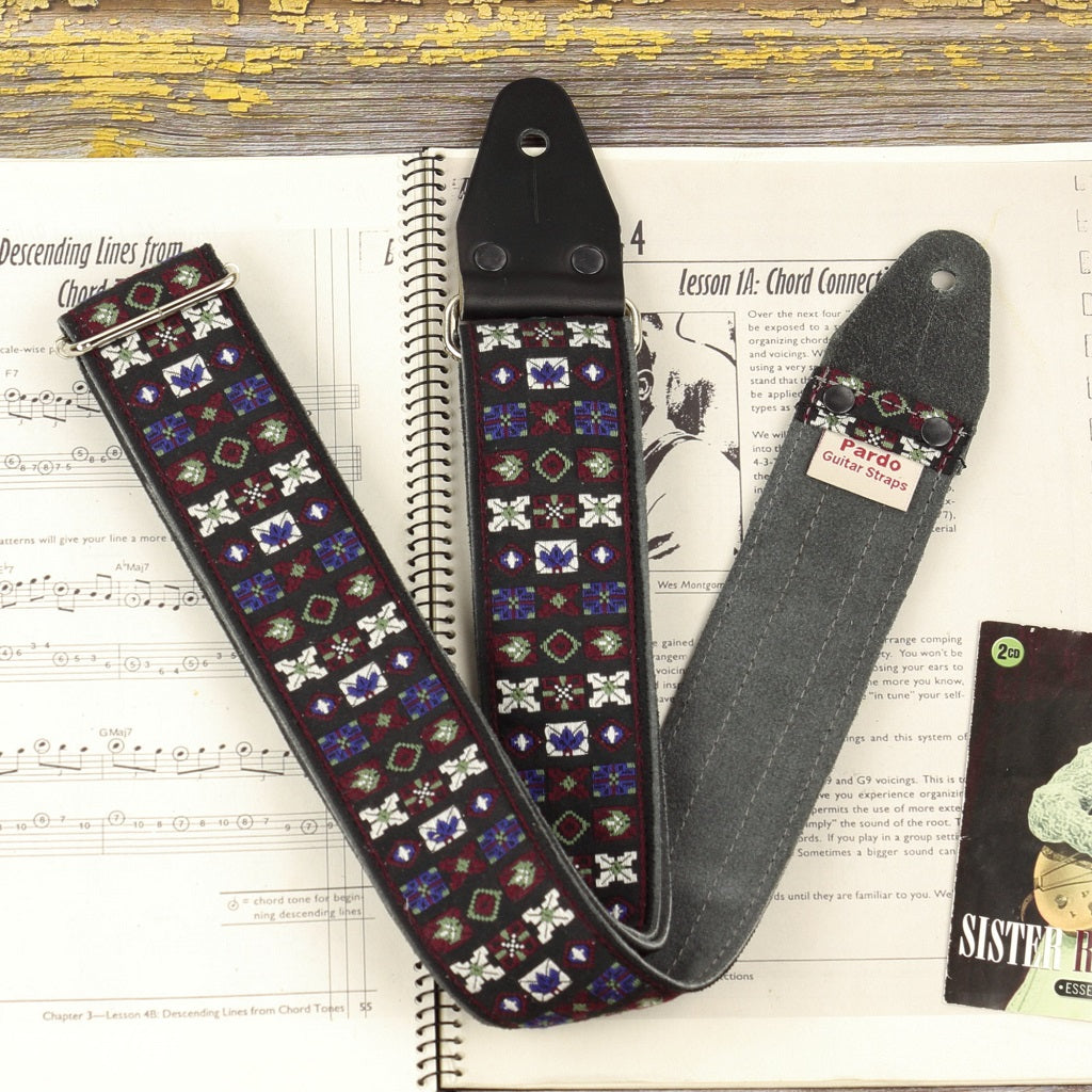 Vintage guitar strap model Blue Mask with backing gray suede