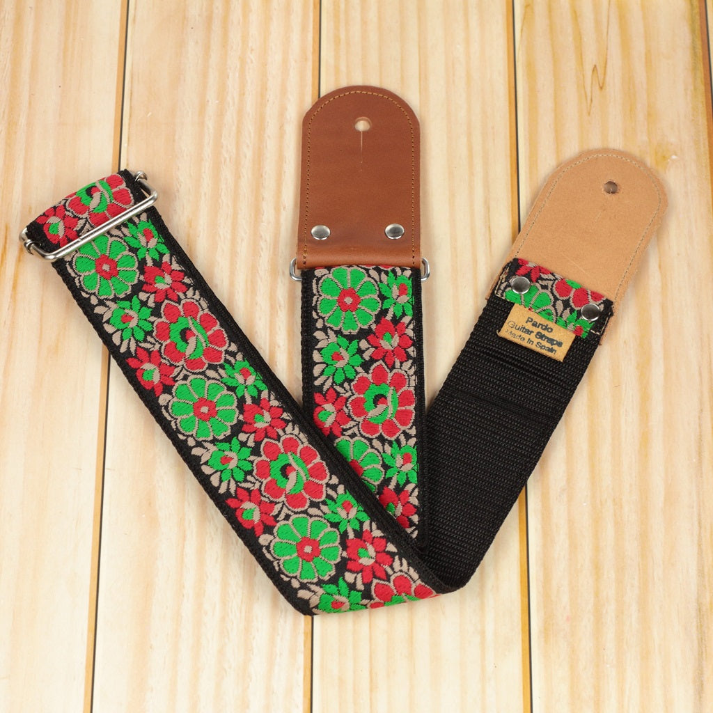 Wide flowers guitar strap