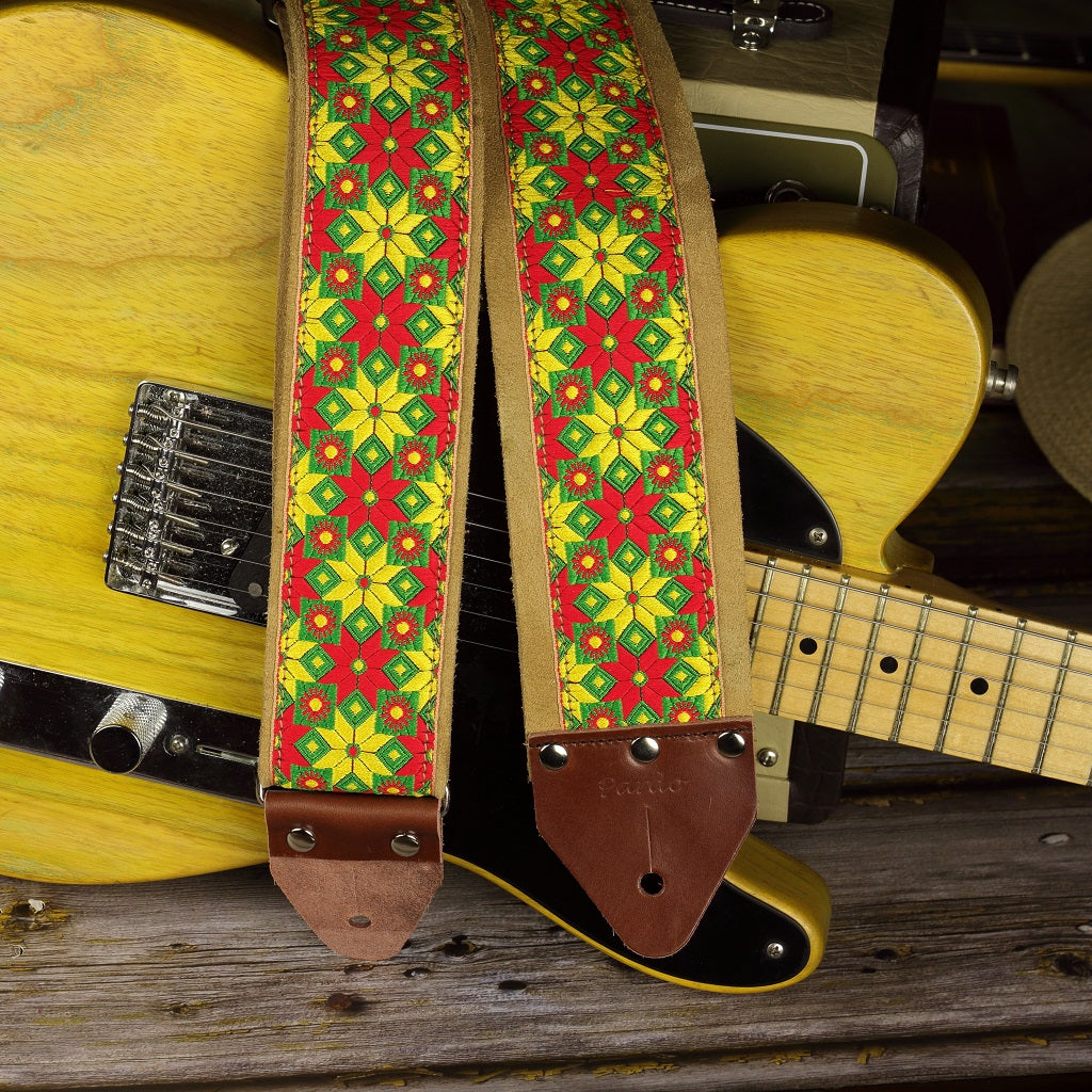 Wide Pardo hippie guitar strap 3 inch model Yellow Stars
