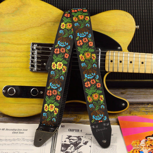Electric guitar strap pattern with flowers