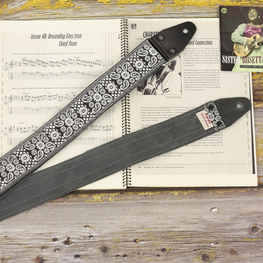 guitar strap black Spirals with backing gray suede