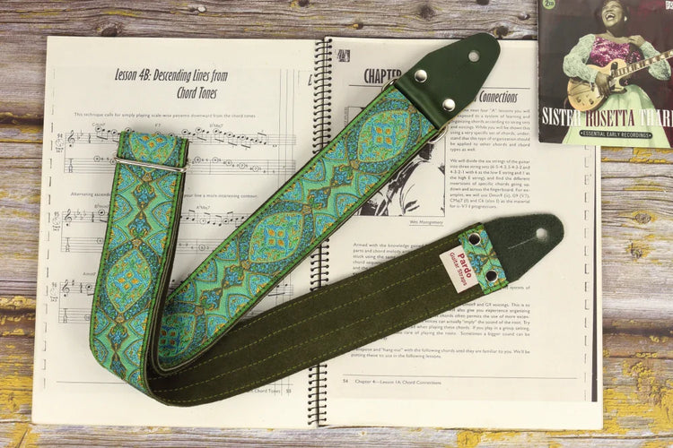 Vintage woven guitar straps with 60s inspired designs