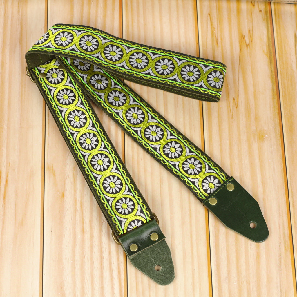 70 inch floral guitar strap green