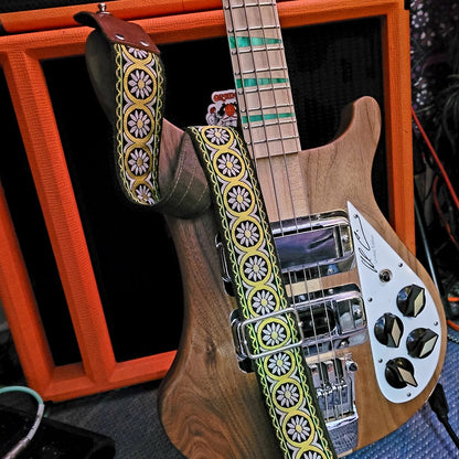 70 inch hippie flowers guitar strap green