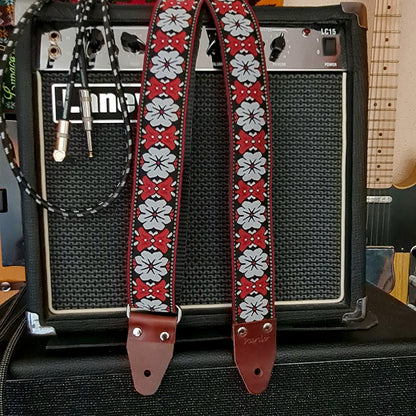 70 inch long guitar strap premium with tulips