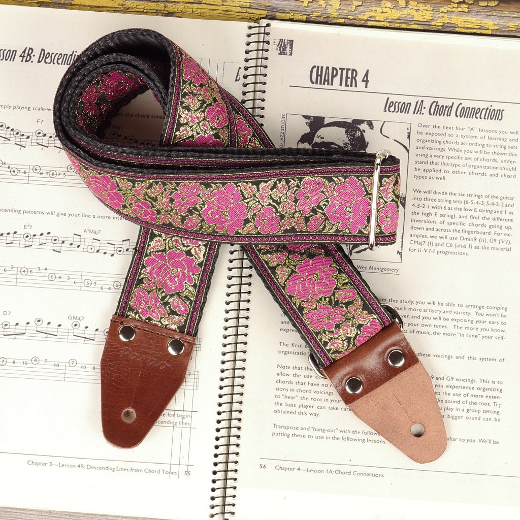 Azalea flowers retro guitar strap - Pardo Guitar traps