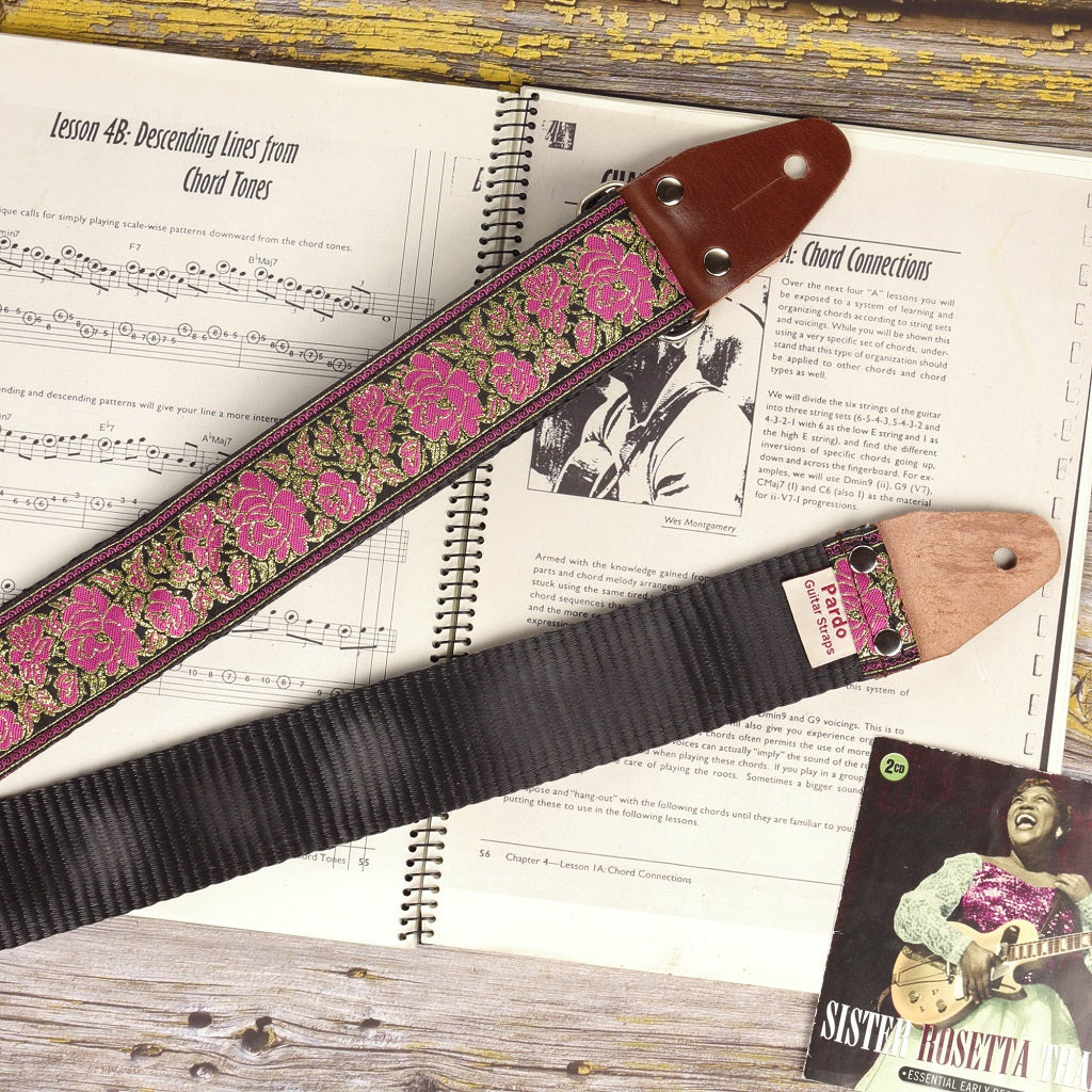 Azalea flowers seatbelt guitar strap - Pardo Guitar Straps
