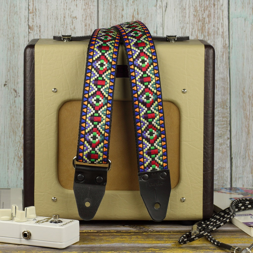 extra long Guitar Strap embroidered model Aztec