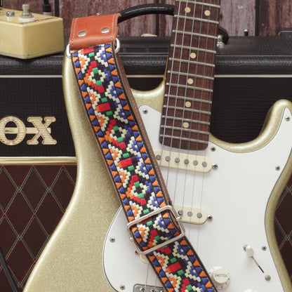 70 inch large Guitar Strap embroidered model Aztec