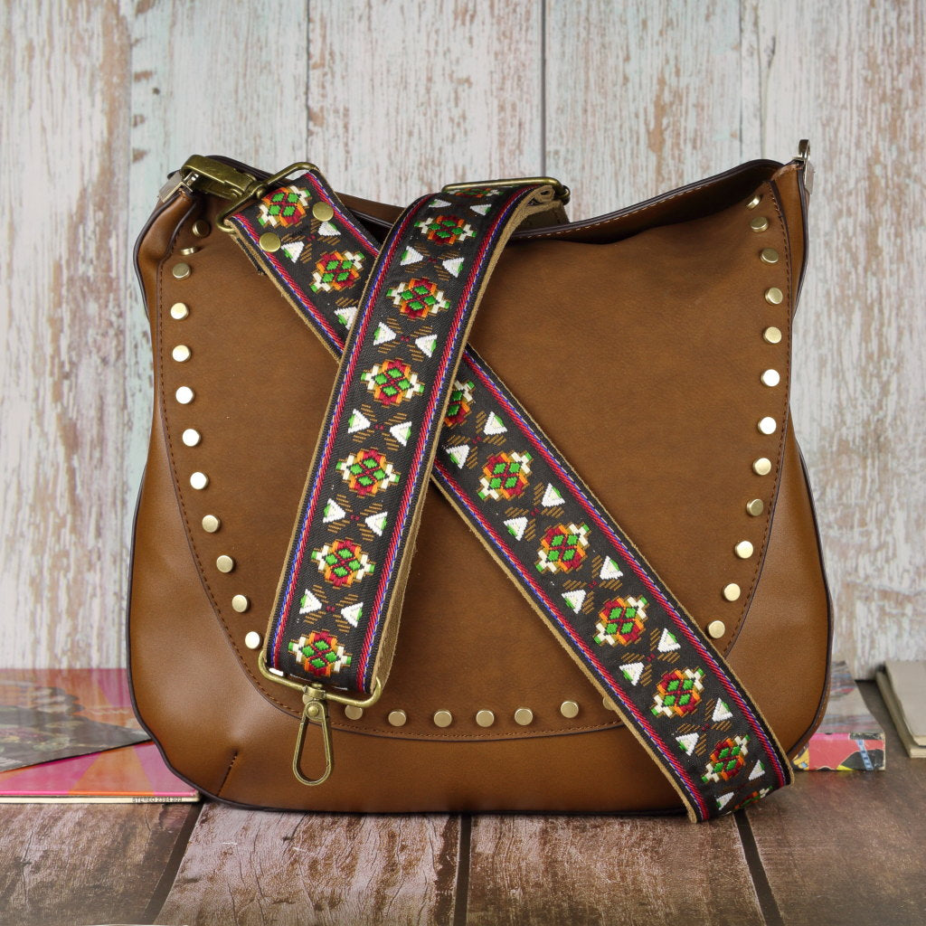 Guitar Strap for Handbag , Purse, Based in Hippie Guitar Straps from The 60s, Brown Purse Strap Crossbody