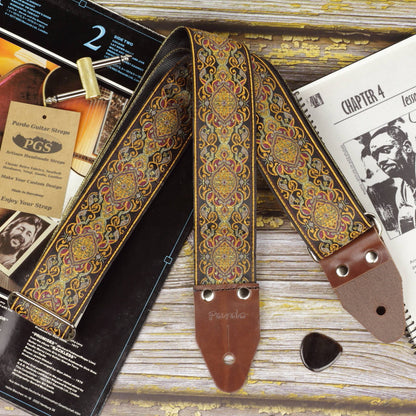 70 inch long guitar strap with psychedelic pattern model Brown Royal