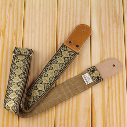 boho guitar strap with backing clear brown suede
