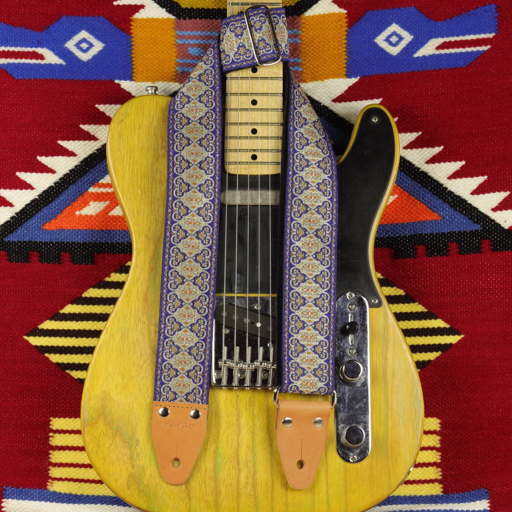 Extra long guitar strap model Blue gothian with psychedelic pattern