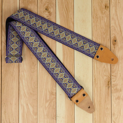 Guitar strap for tall guitarrists model blue Gothian, with psychedelic pattern