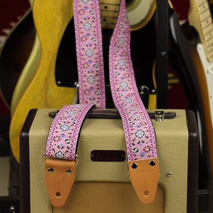 Tall guitarist psychedelic guitar strap model Pink Pheasant