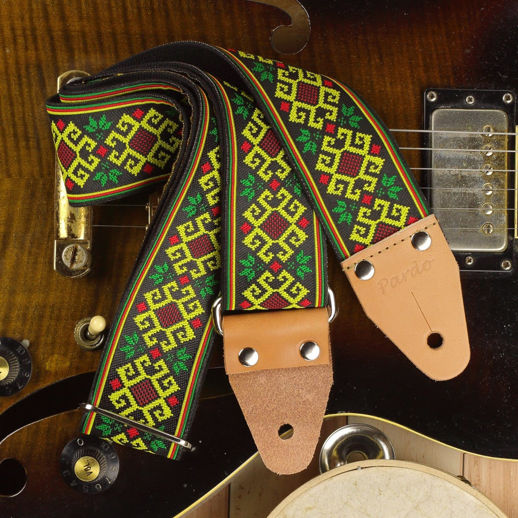 extra long guitar strap with tribal patterns jocker model from Pardo Guitar Straps