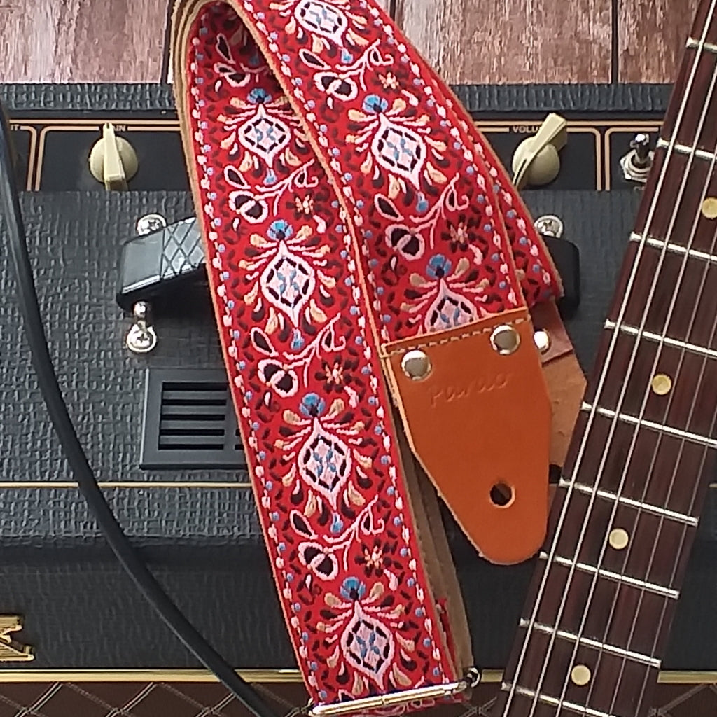 guitar strap extra large embroidered model Red pheasant