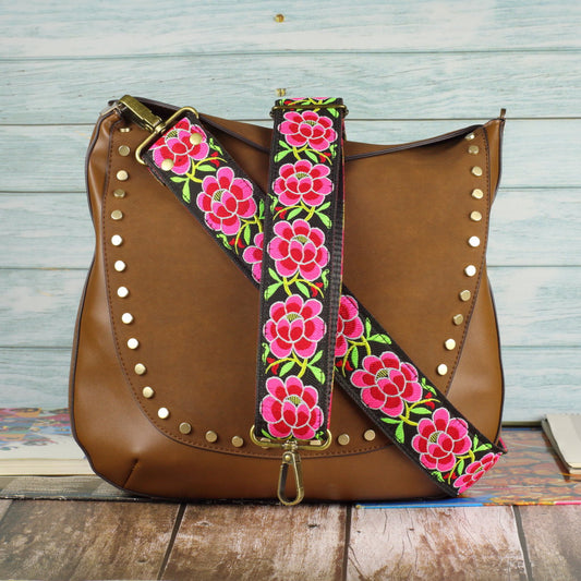 Model Big roses, guitar strap for purse with red roses