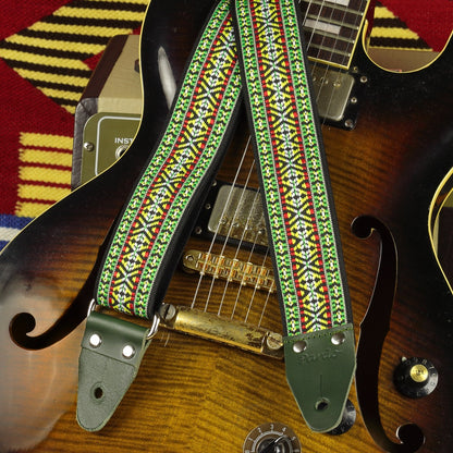 Green hootennany hippie guitar strap psychedelic pattern