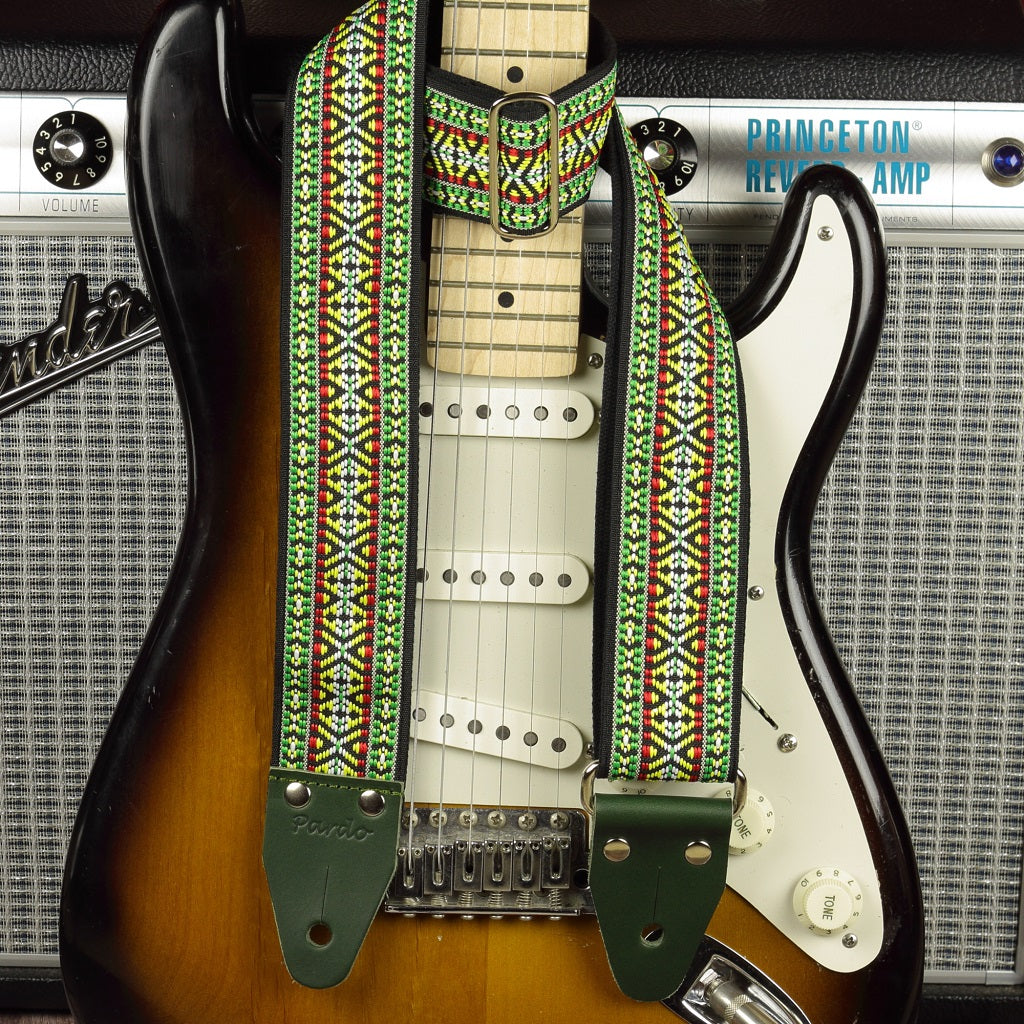 Green hootennany Pardo hippie guitar strap