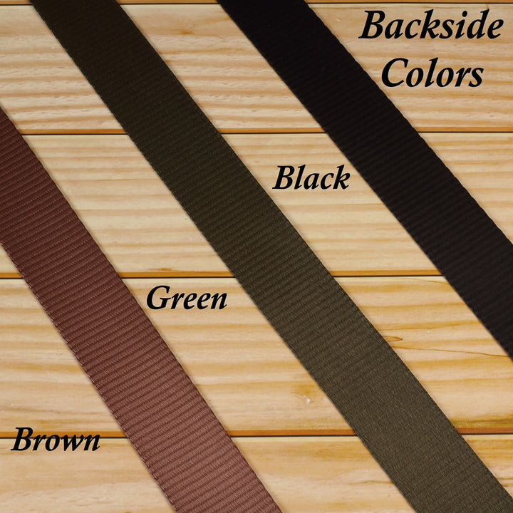 Three seatbelt backing color options available for customizing Pardo guitar straps.