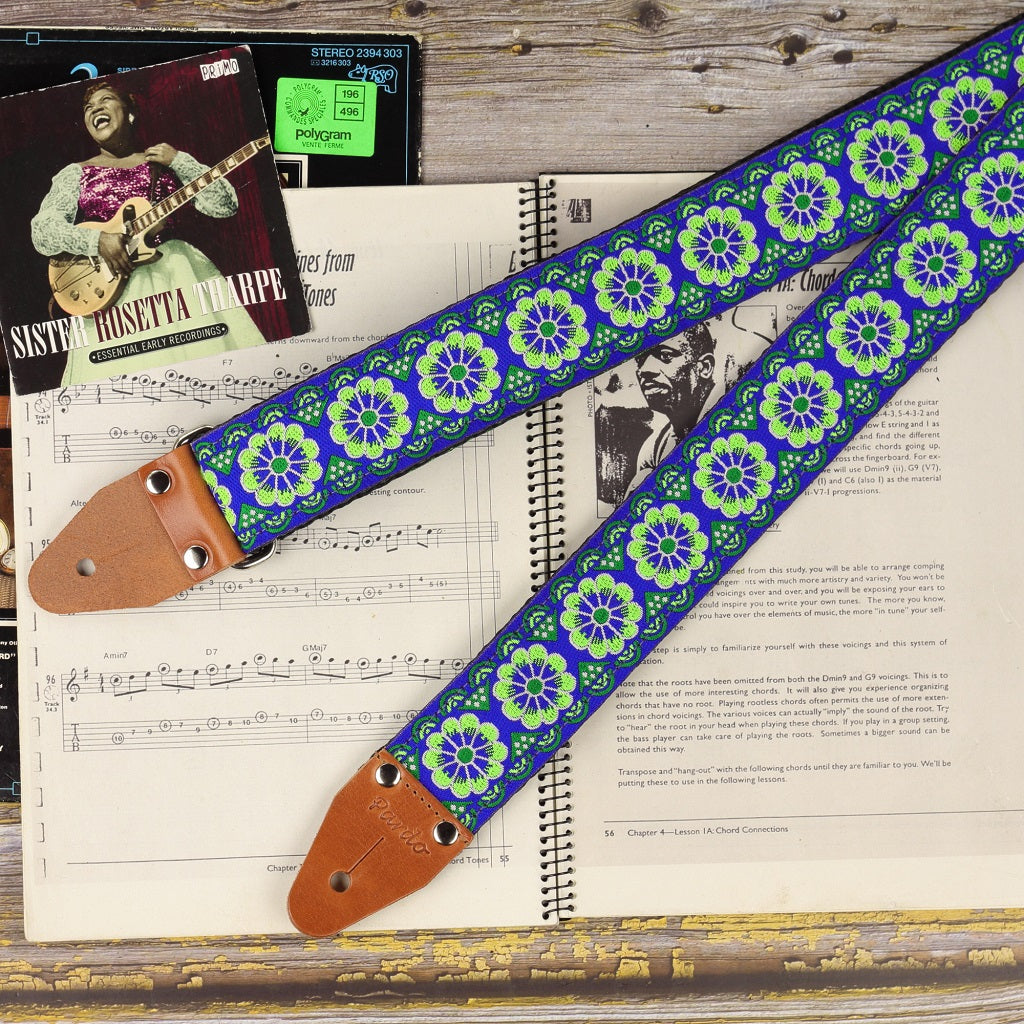Blue - Geen Harmony guitar strap Flowers