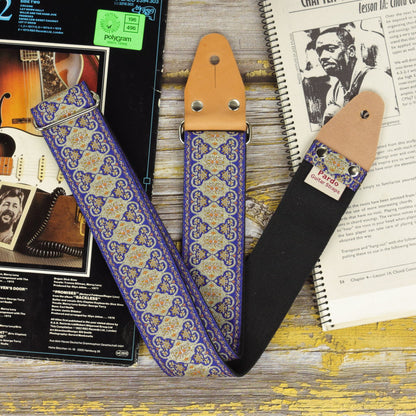 Blue guitar strap retro with backing seatbelt
