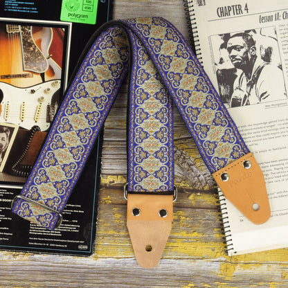 Blue guitar strap with psychedelic pattern model blue gothian