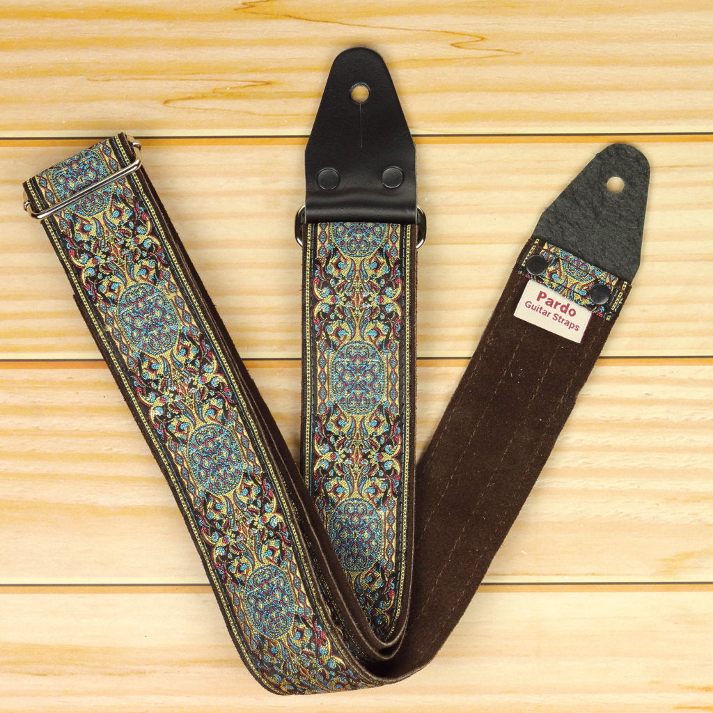 Blue Psychedelic guitar strap with backing suede